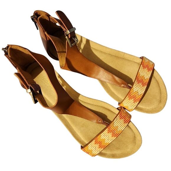 🇬🇪🔹️Kenneth Cole Reaction Great Mate 2 Bead & Zipper Wedge Sandals Size 8 - Picture 1 of 12